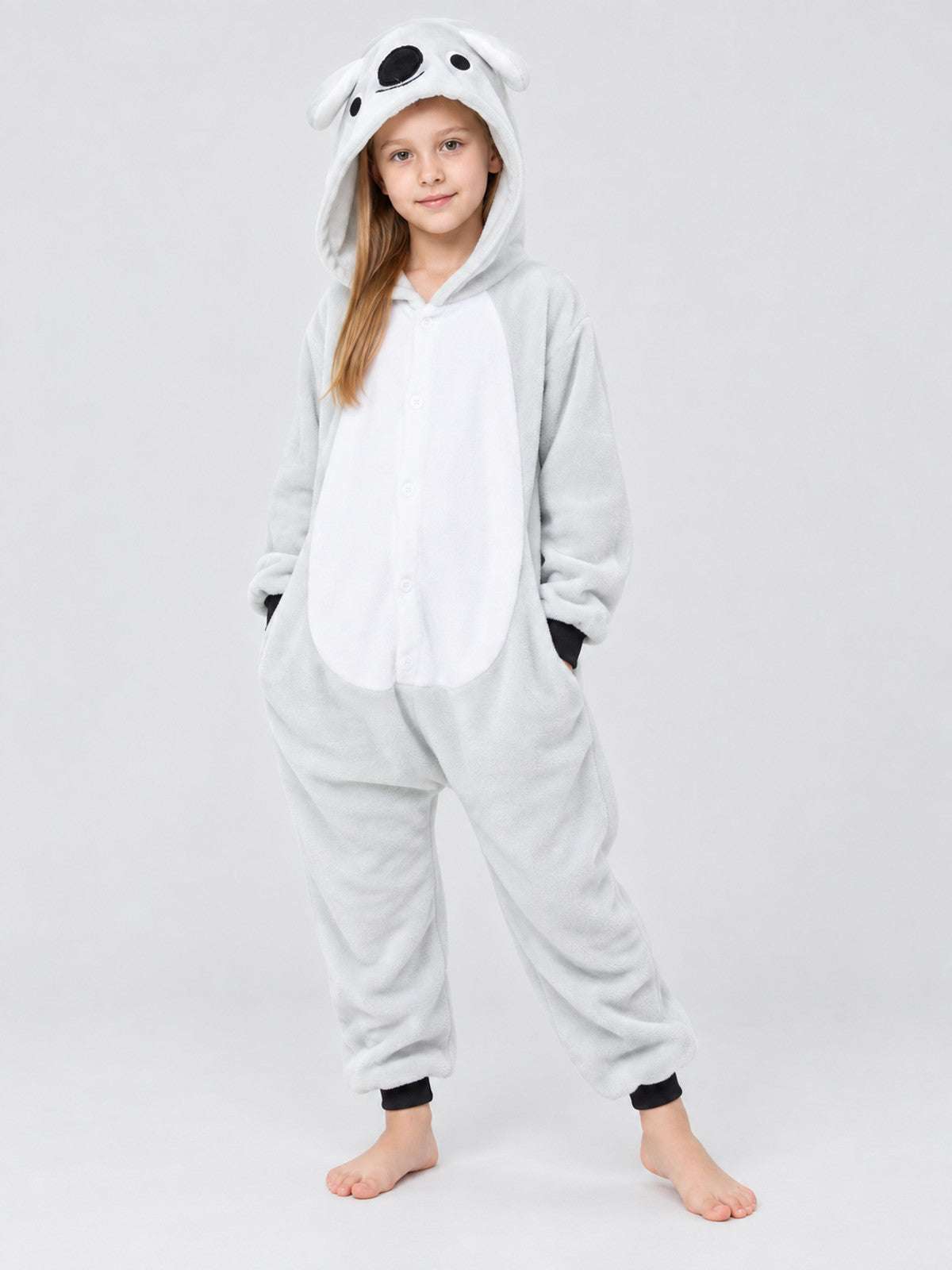 Light gray hooded pajama jumpsuit with ears