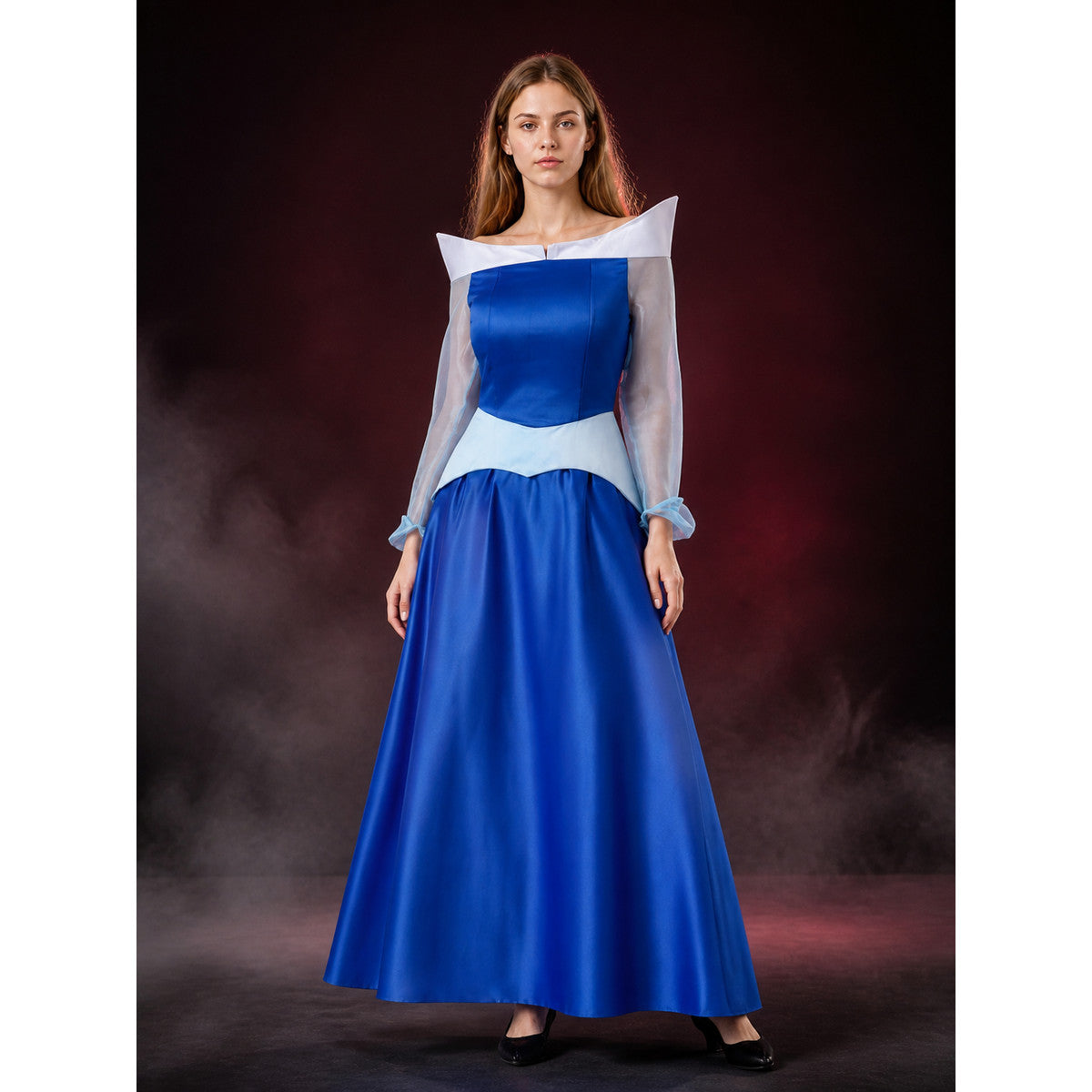 Women's Sleeping Beauty Princess Costume Dress - Blue & White, Long Sleeve, Full main product view