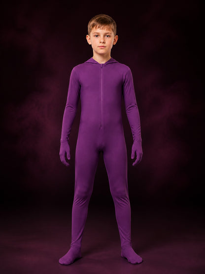 Purple Hooded Full-Body Jumpsuit Costume, Long-Sleeve Cosplay Outfit main product view