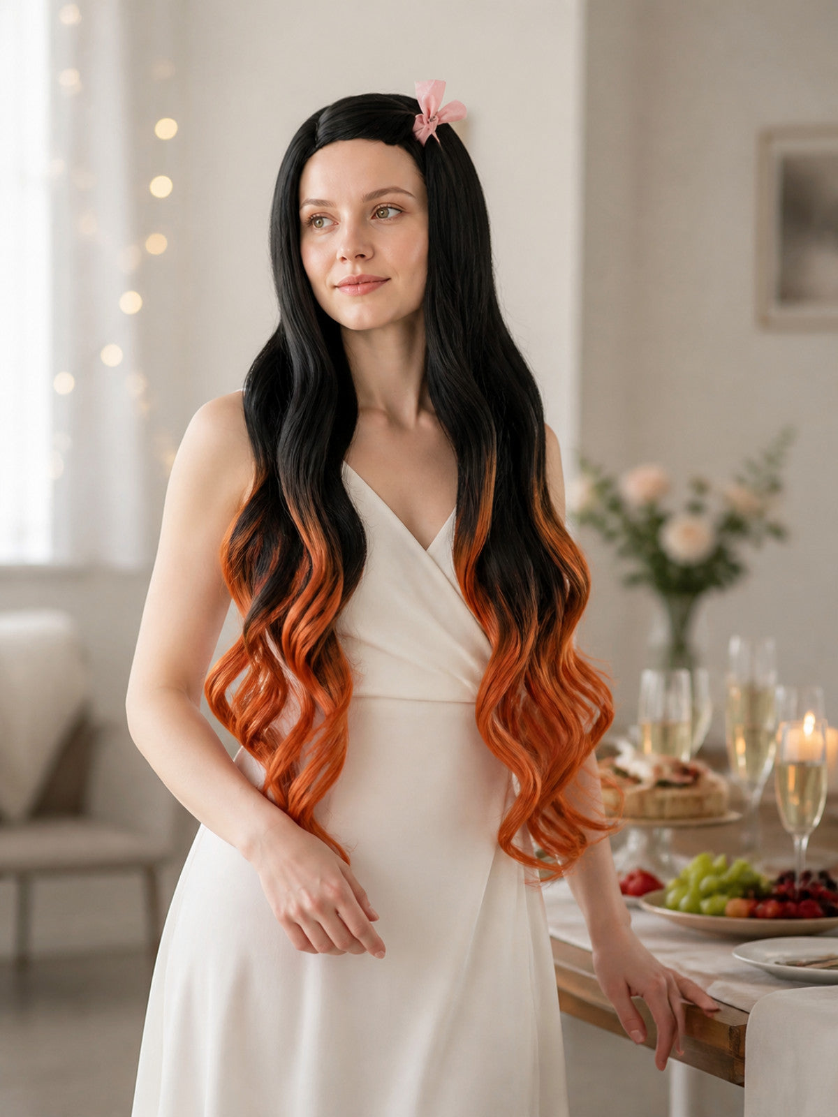 Long Curly Anime Nezuko Cosplay Wig lifestyle view