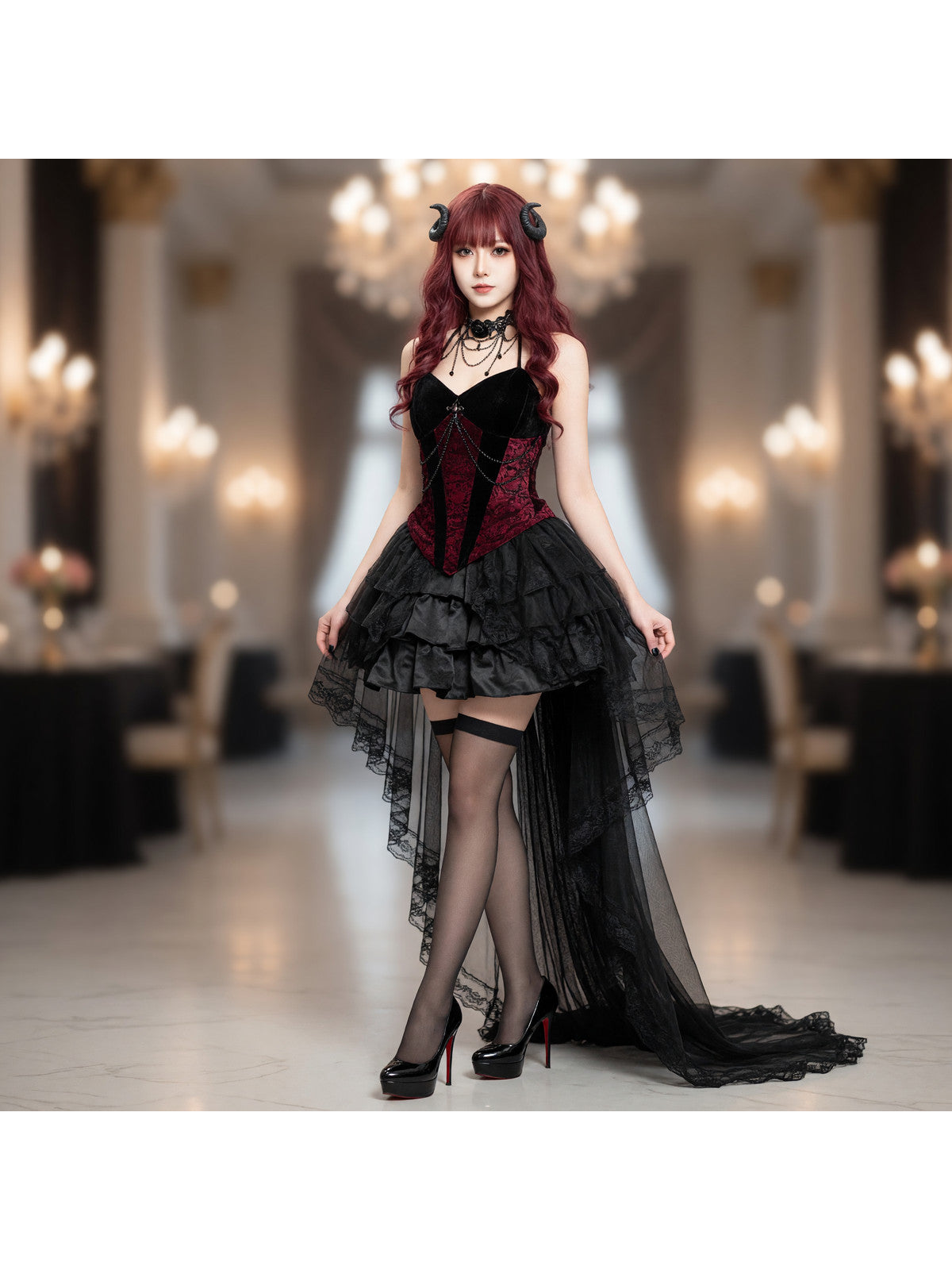 Gothic Stage Costume with Black Skirt and Chain