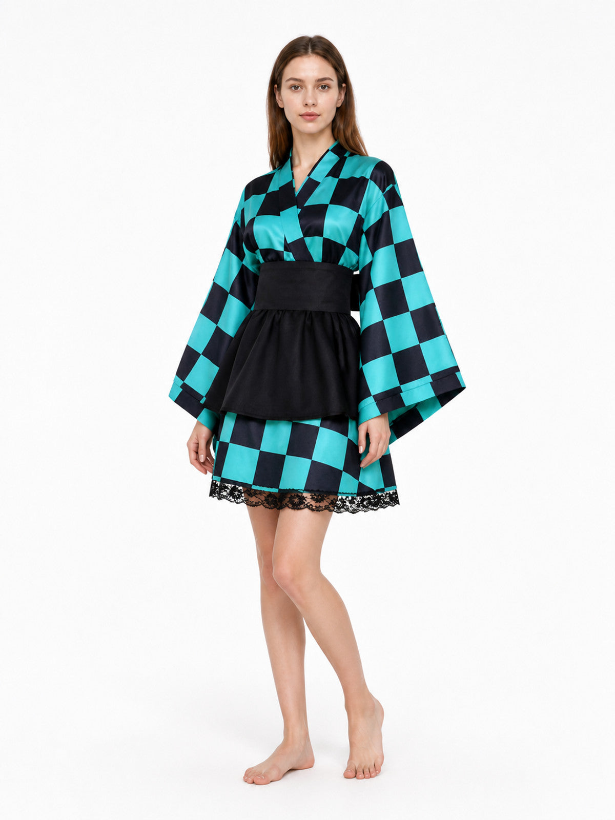 Tanjiro Kimono-Style Cosplay Dress with Lace