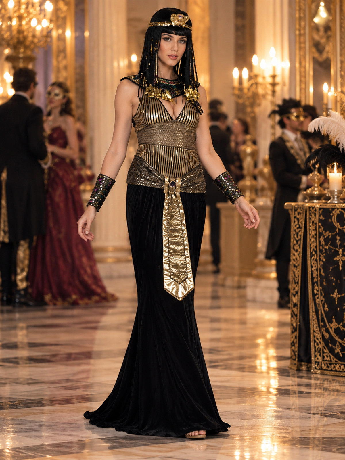 Black and Gold Egyptian-Style Carnival Costume lifestyle view