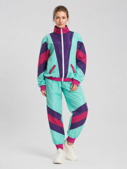 Color-Striped Jumpsuit with Zipper and Stand Collar product detail
