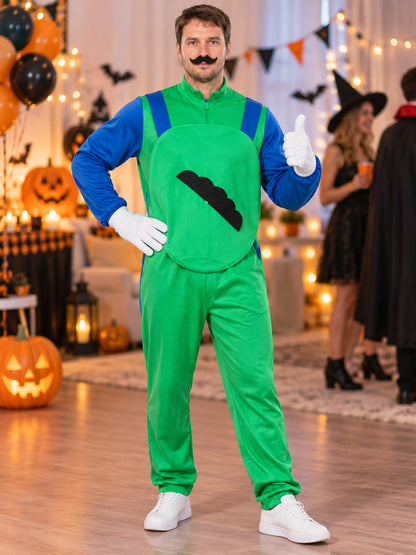 Super Mario costume with mustache and gloves