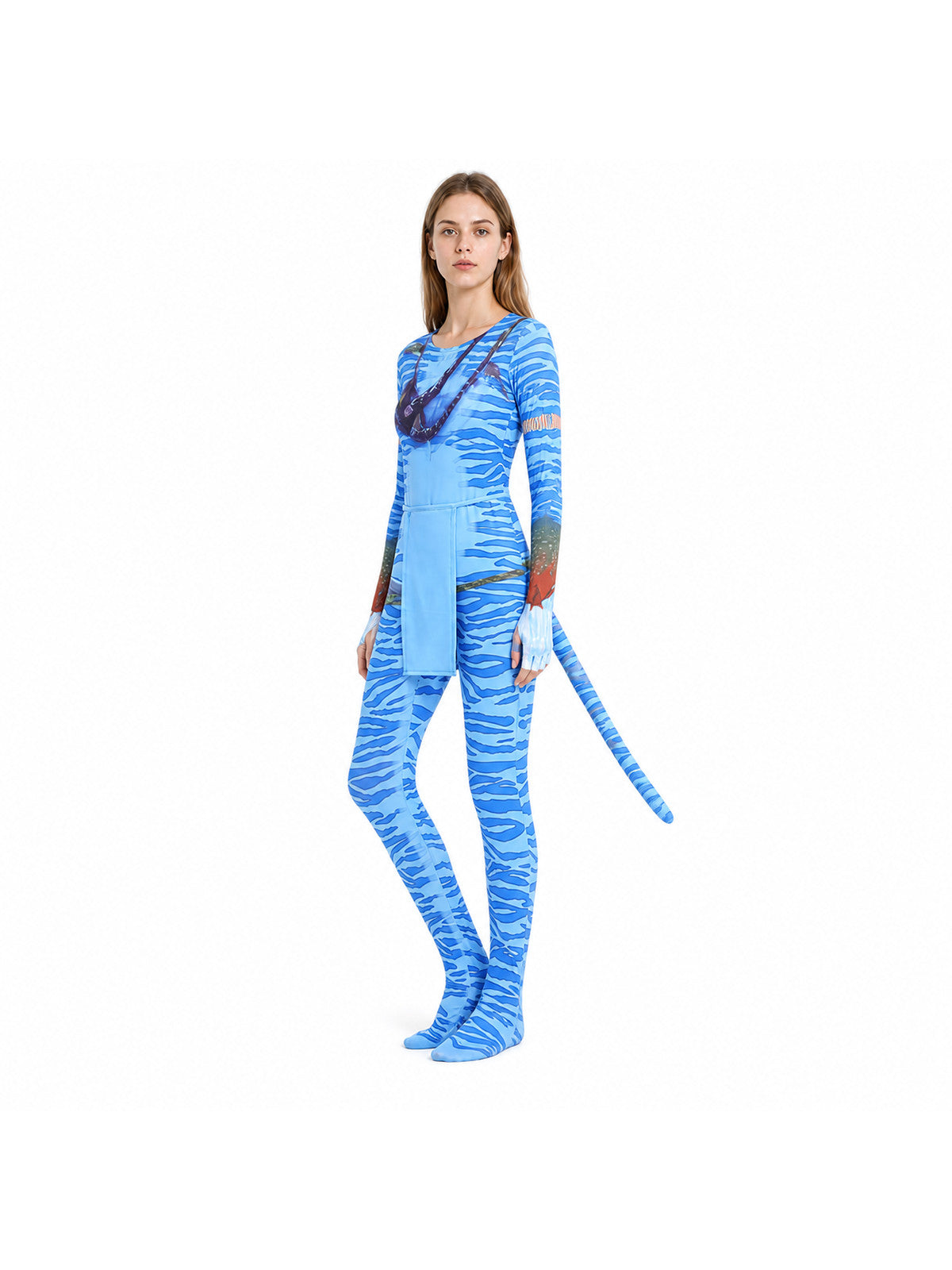 Avatar cosplay jumpsuit with a long tail