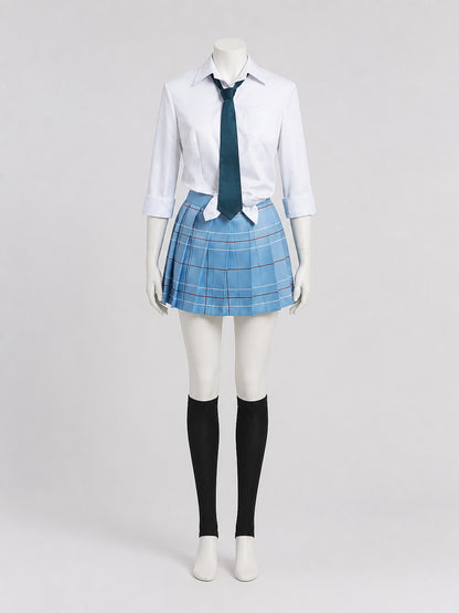 School Uniform: Shirt, Tie, Pleated Skirt, and Knee-High Socks Costumes detail