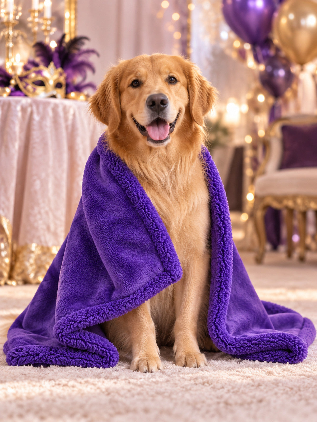 Purple Reversible Polyester Dog Blanket lifestyle view