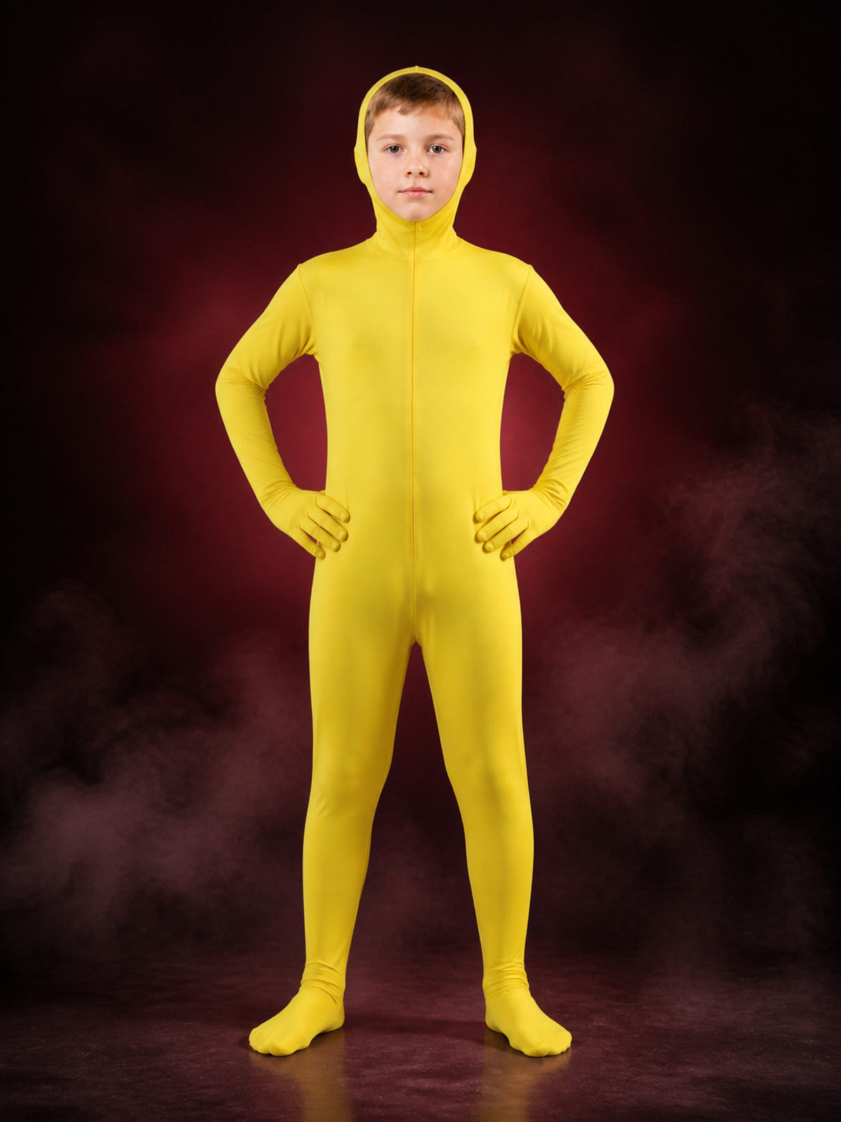 Yellow Hooded Full-Body Jumpsuit Costume With Attached Gloves And Feet main product view