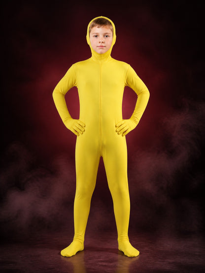 Yellow Hooded Full-Body Jumpsuit Costume With Attached Gloves And Feet main product view