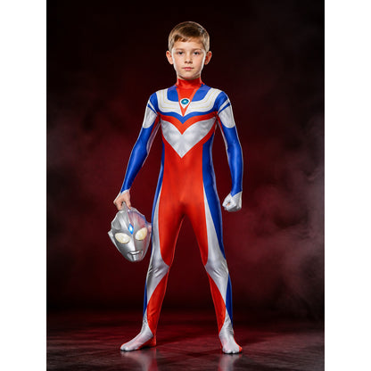 Unisex Superhero Bodysuit Costume with Light-Up Mask, Red Blue White Silver main product view