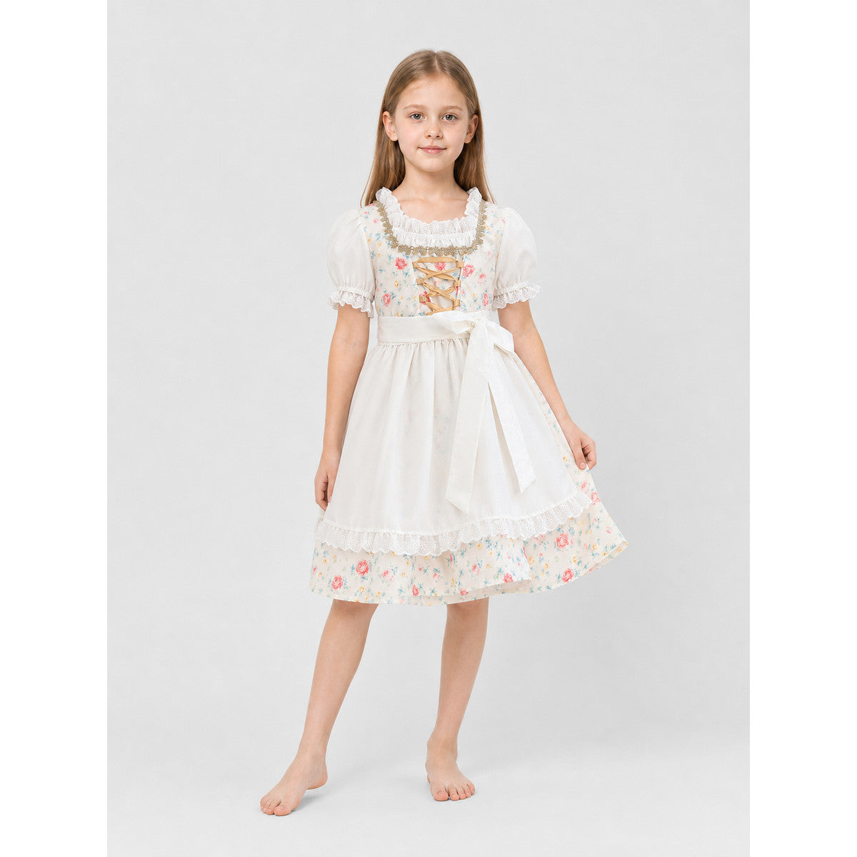 Dress with Apron and Headscarf, Floral Print