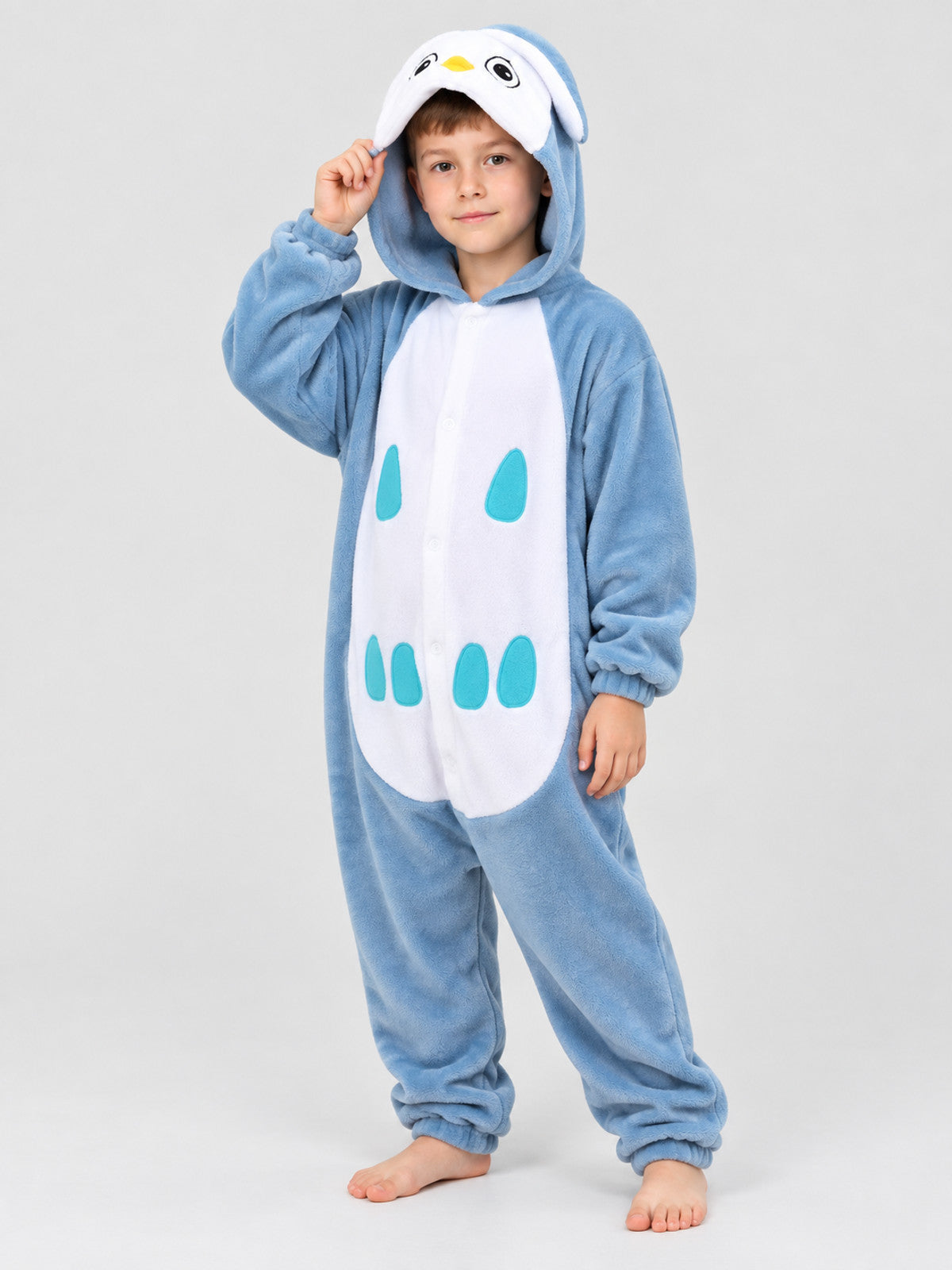 Blue Kigurumi Pajama with White Insert and Hood