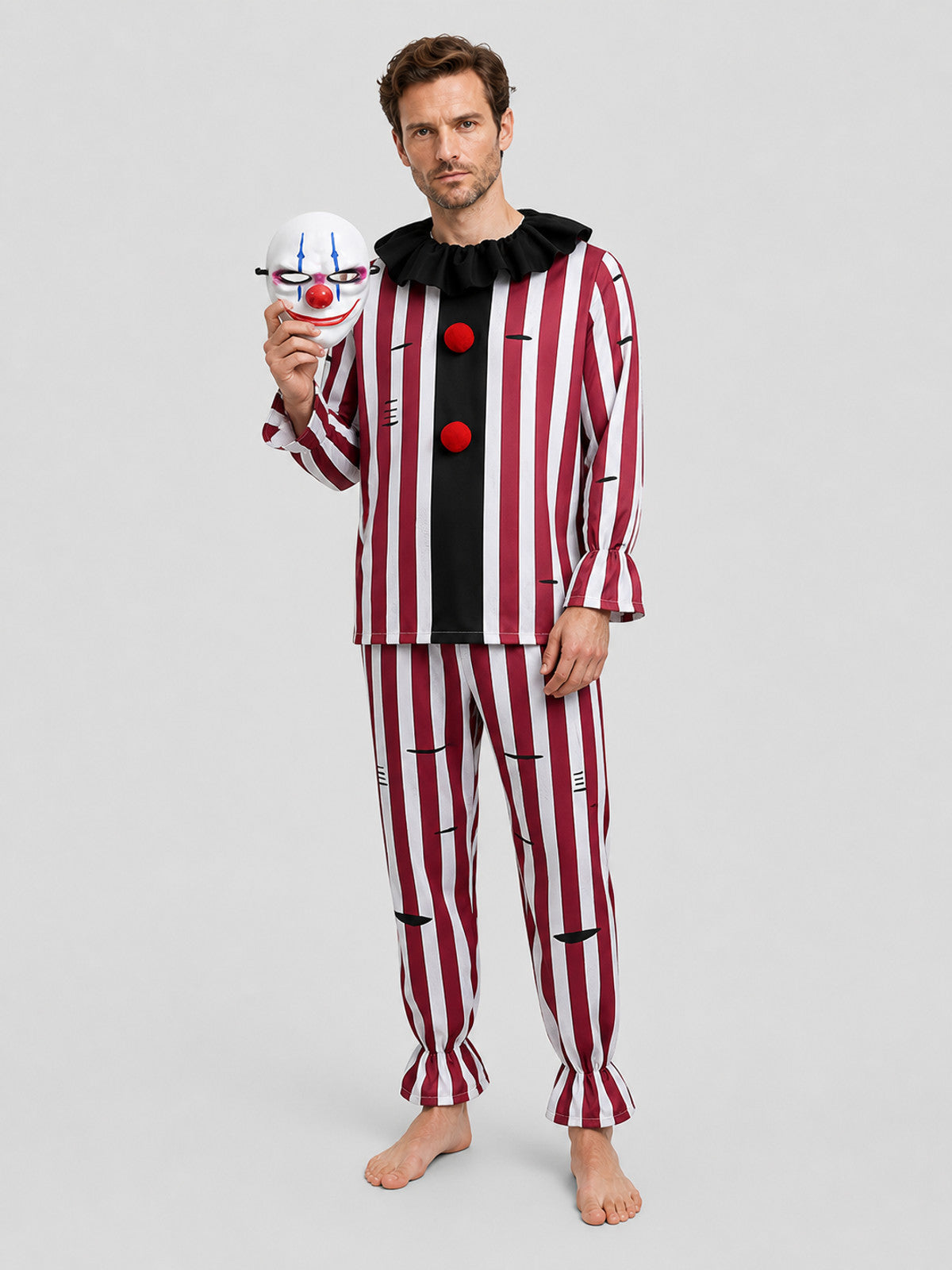 Scary Clown Costume with Mask, Red and White Stripes