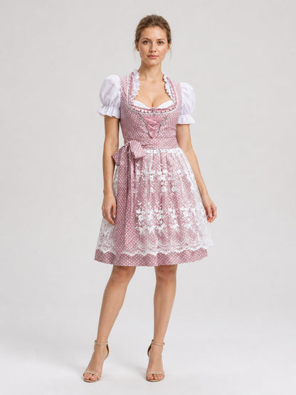 Pink and White Bavarian-Style Lace Dress Costume Dresses detail