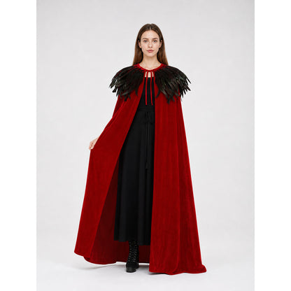 Red Velvet Cape with Feather Trim lifestyle
