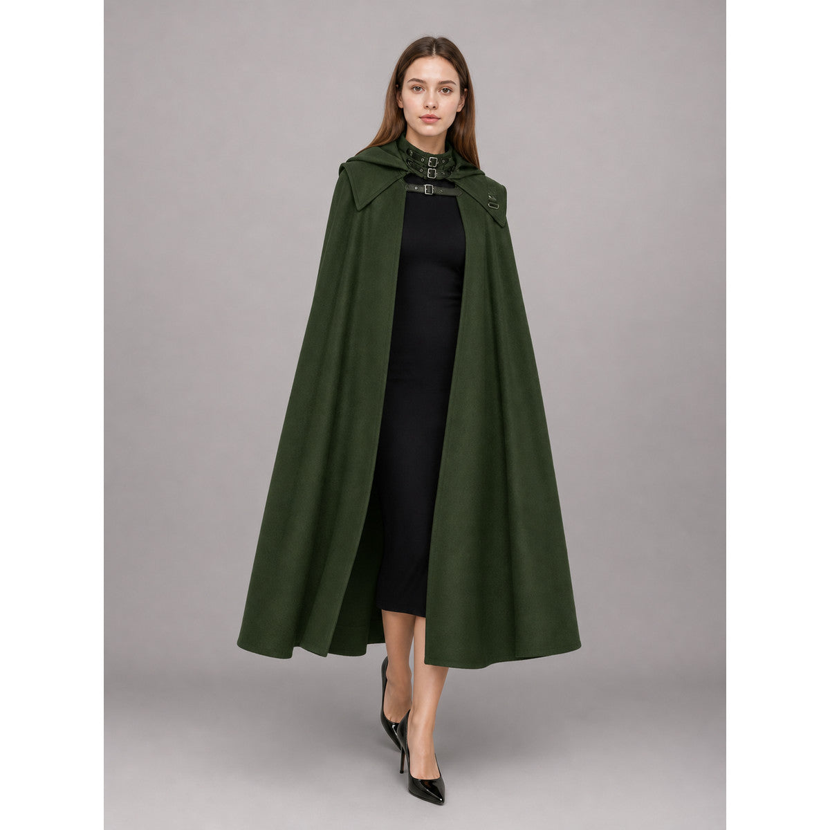 Green Gothic Carnival Cloak with Hood lifestyle