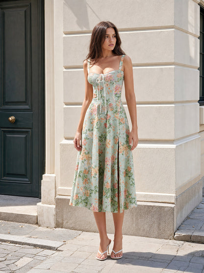 Women's Square-Neck Floral Print Dress Costume Dresses detail