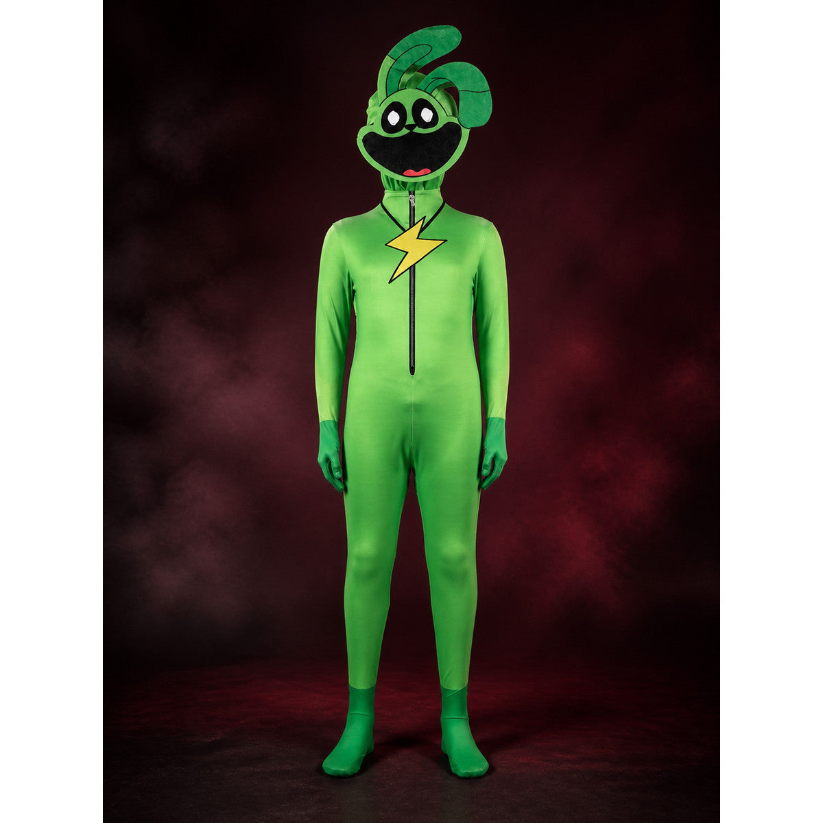 Unisex Green Rabbit Cosplay Bodysuit Costume with Lightning Print Hooded main product view