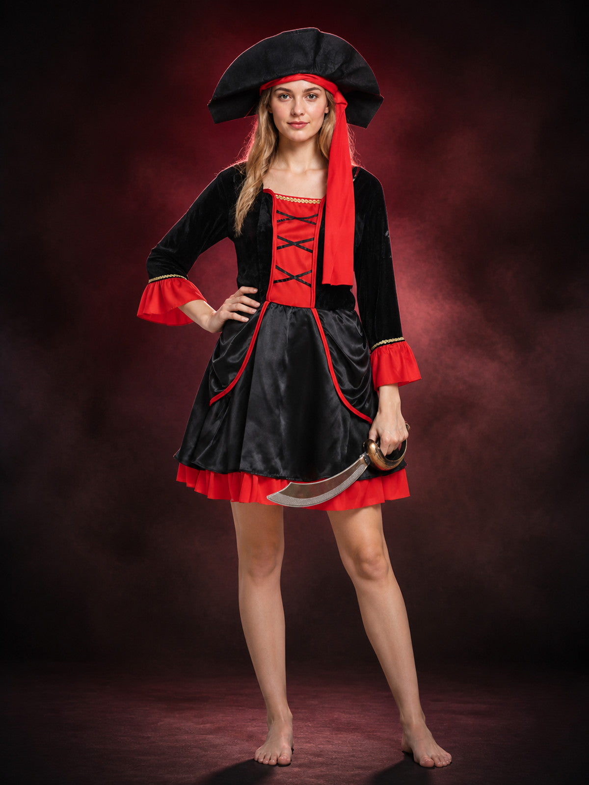 Women's Pirate Costume Dress with Ruffles for Halloween