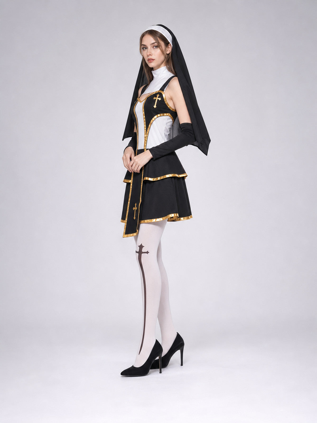 Gothic-Style Cosplay Costume with Veil side view