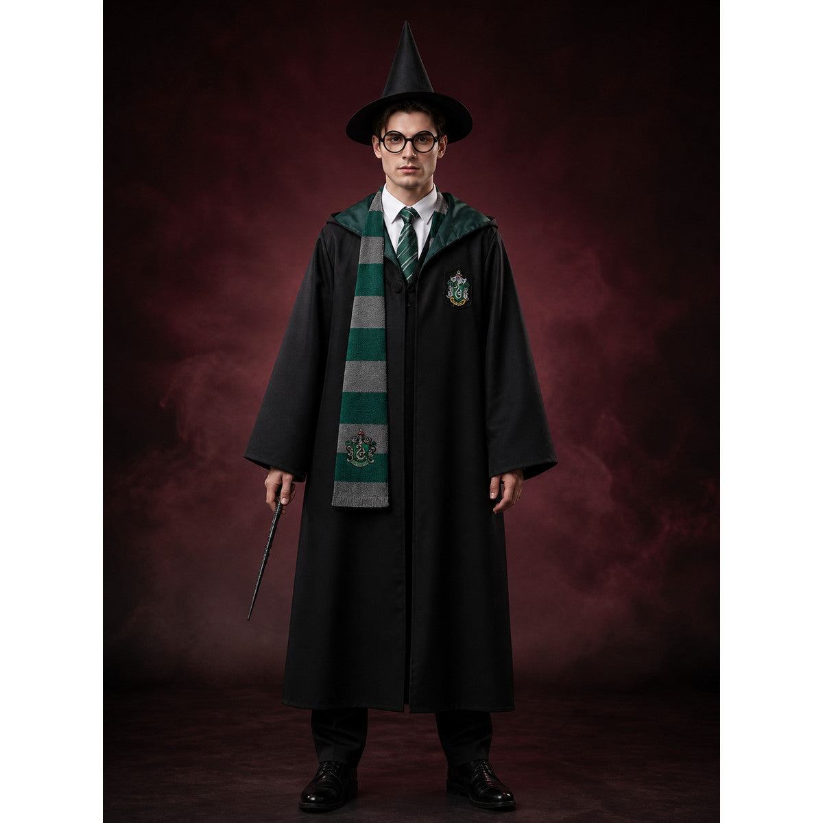 Kids Wizard Costume Set - Hooded Robe with House Crest, Scarf, Tie, Glasses main product view