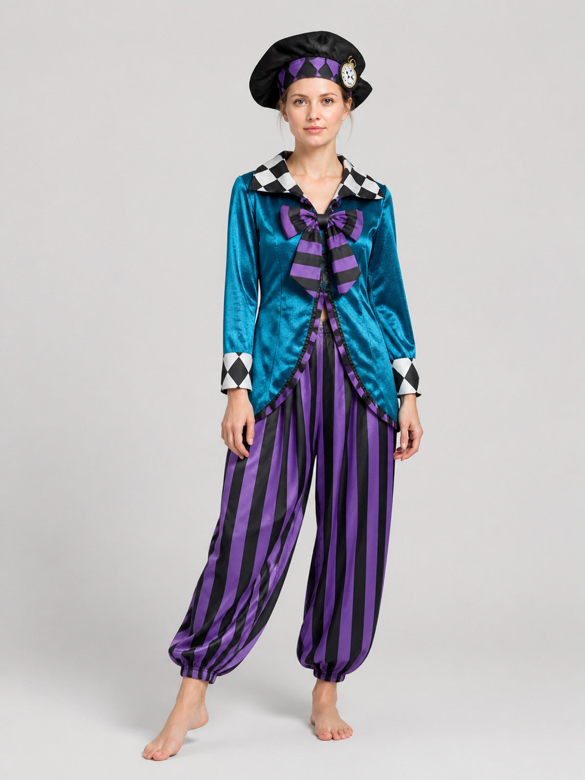 Fantasy Carnival Costume with Hat and Striped Pants Costume Headwear detail
