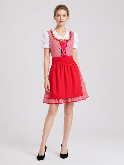 Bavarian Traditional Dress, Red Plaid, with Apron Costume Dresses detail