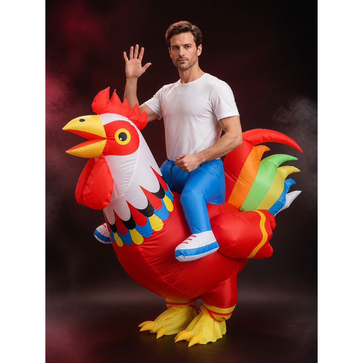 Inflatable Chicken Costume, Colorful Feather Design, Full Body Funny Outfit main product view