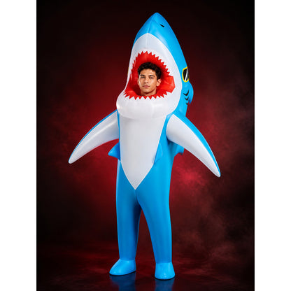 Unisex Adult Shark Costume Jumpsuit with Fins and Tail, Blue White Halloween main product view