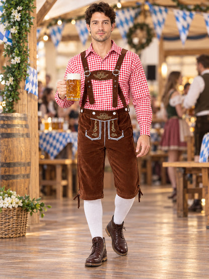 Oktoberfest costume plaid shirt, pants with suspenders