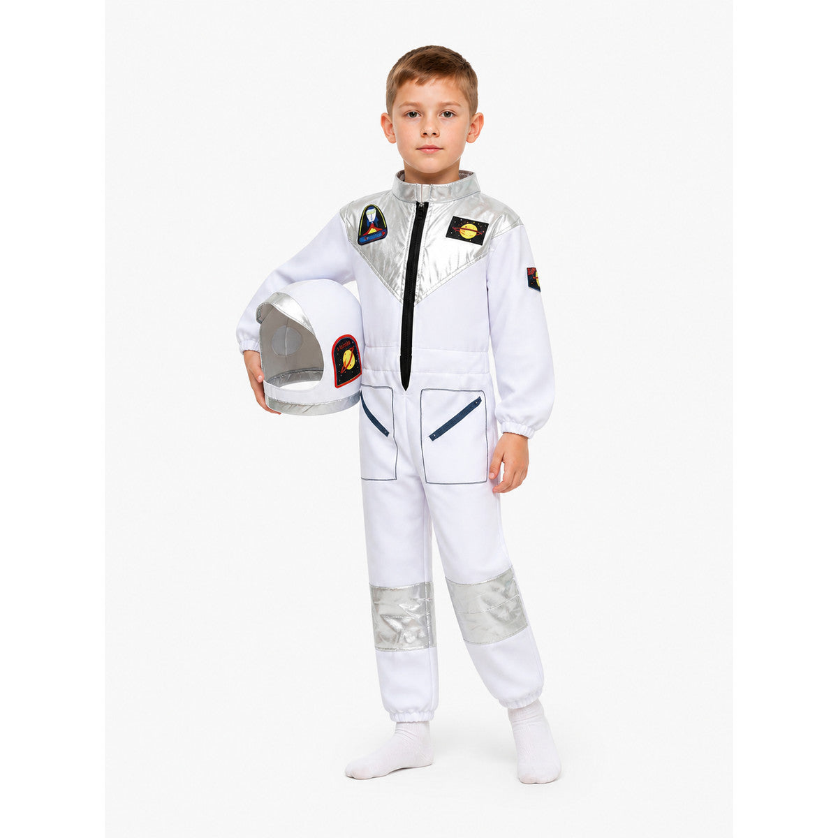 Children's astronaut costume with helmet and silver-toned accents Costumes detail