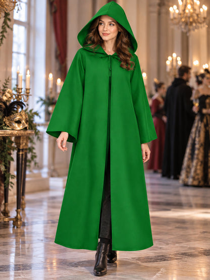 Long hooded cloak, green, loose fit