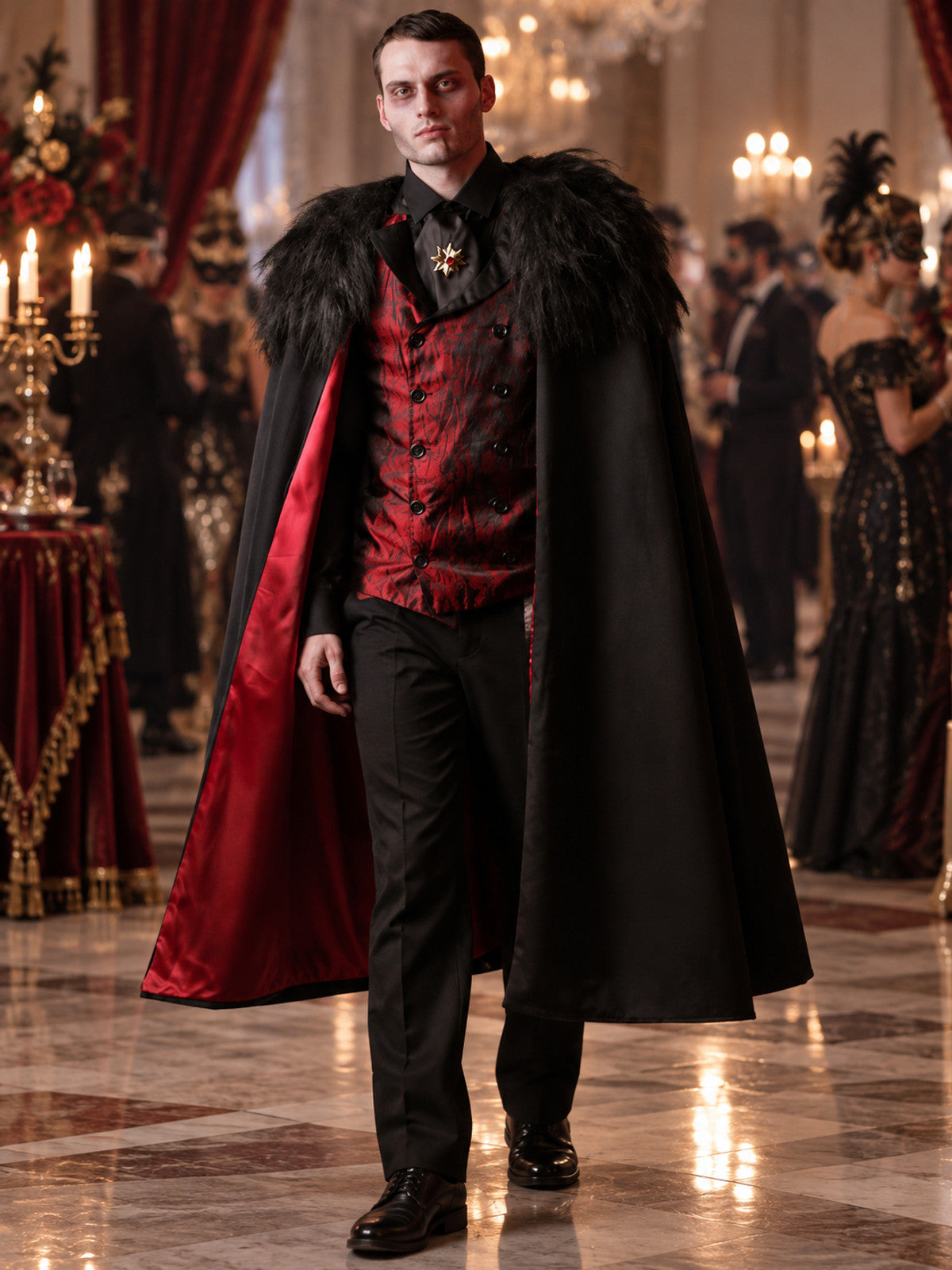 Vampire Costume: Black Cape, Vest, Scarf