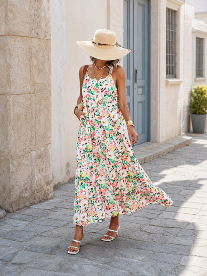Women's Long Spaghetti-Strap Printed Dress Costume Dresses detail
