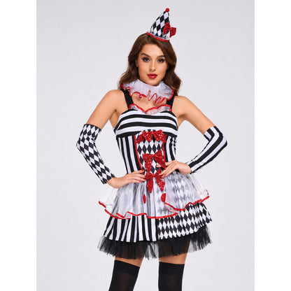 Circus-Style Clown Costume with Full Skirt