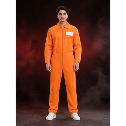 Prison Jumpsuit Costume, Orange Zippered Coveralls with State Prison Print for main product view