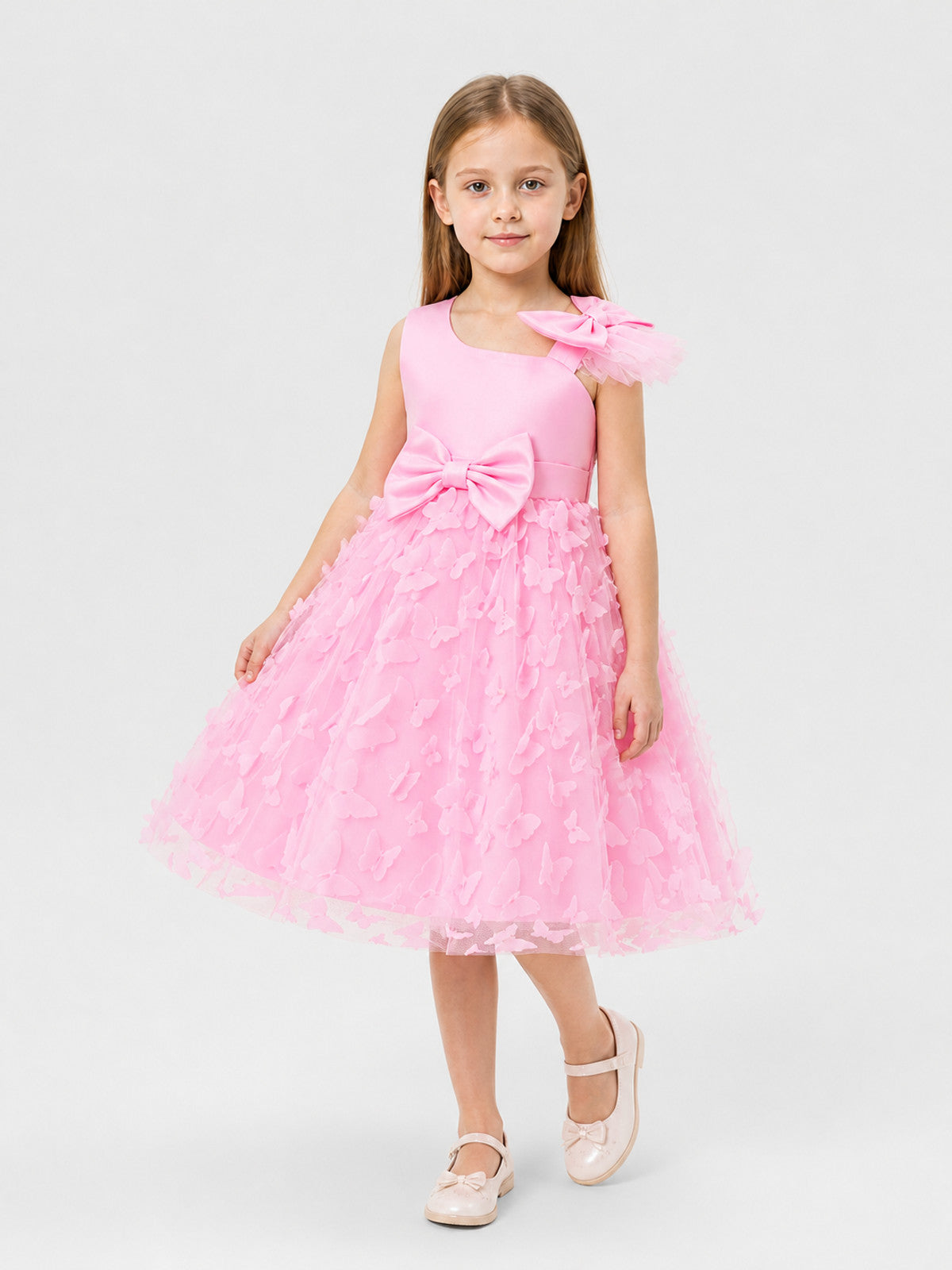 Pink Princess Dress for Girls with Bows and Butterflies Costume Dresses detail