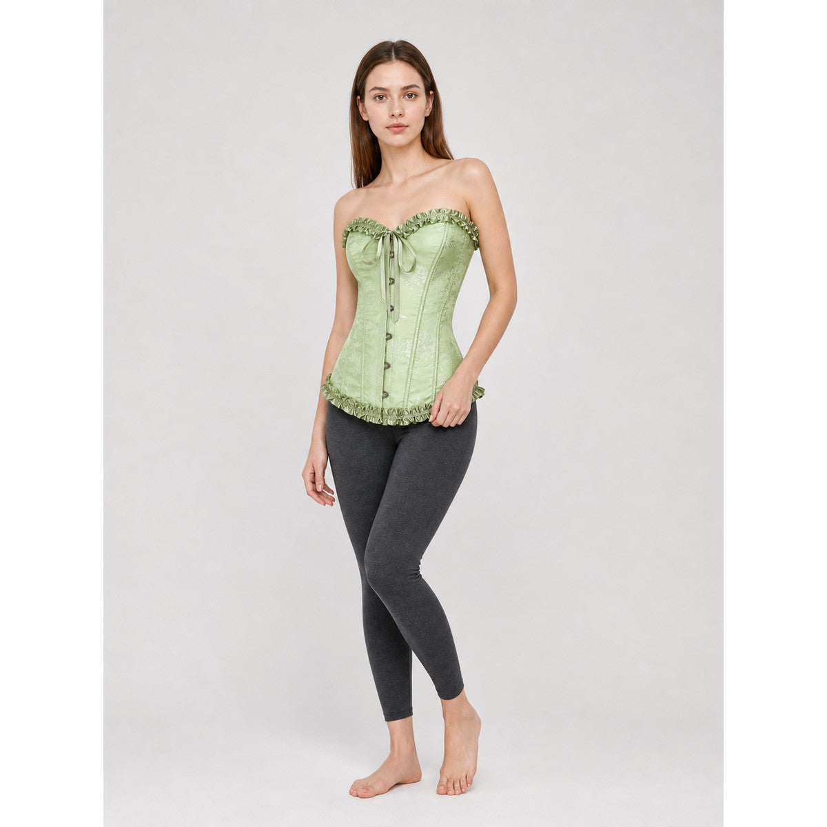 Light Green Corset Top with Ruffles and Lacing