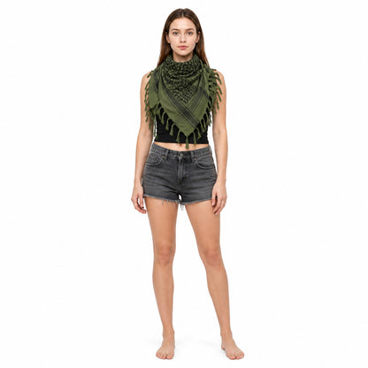 Women's Tactical Scarf with Fringe, Geometric Camo Print Square Bandana lifestyle view