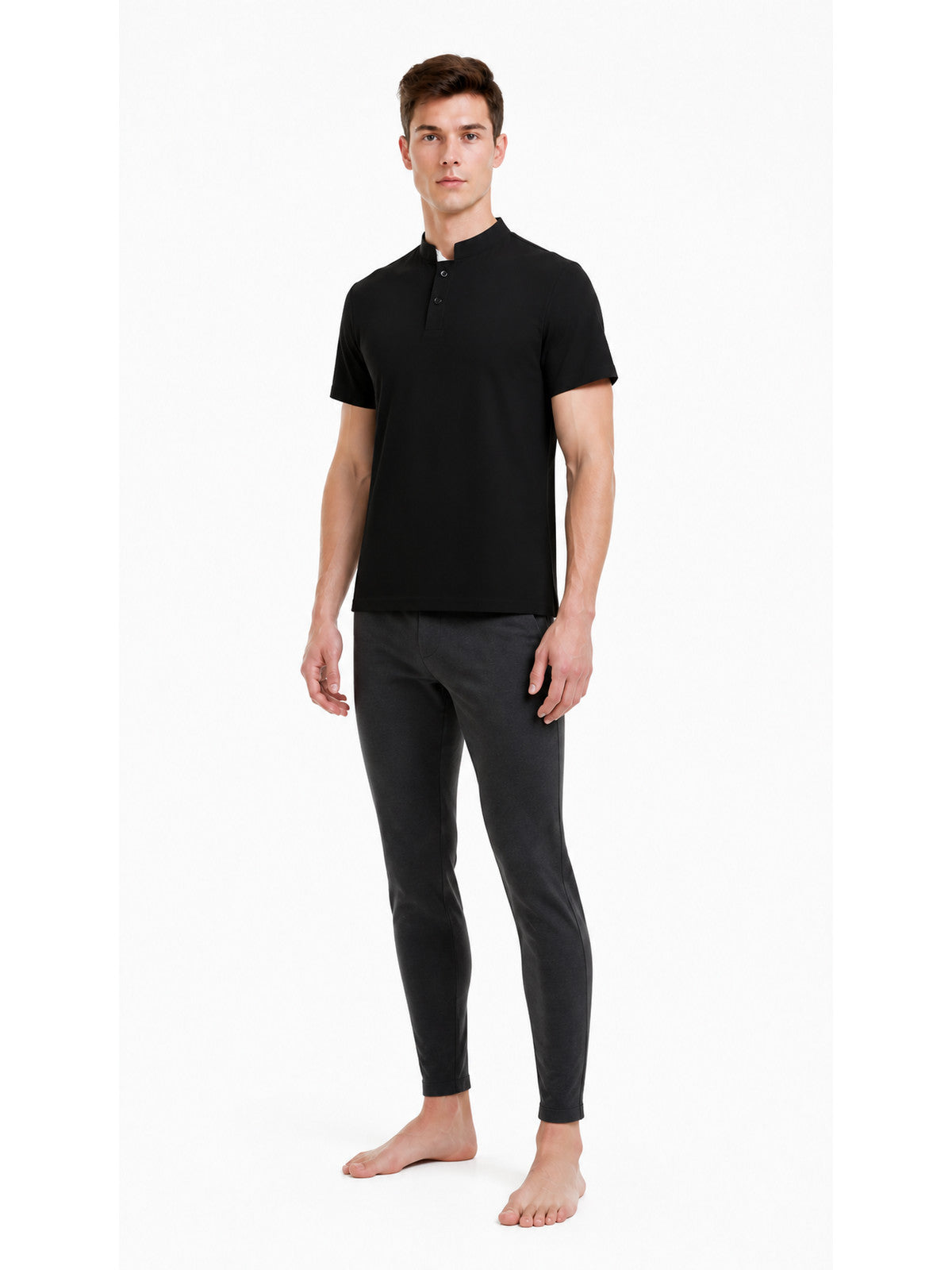 Black Short-Sleeve T-Shirt with Stand Collar product detail