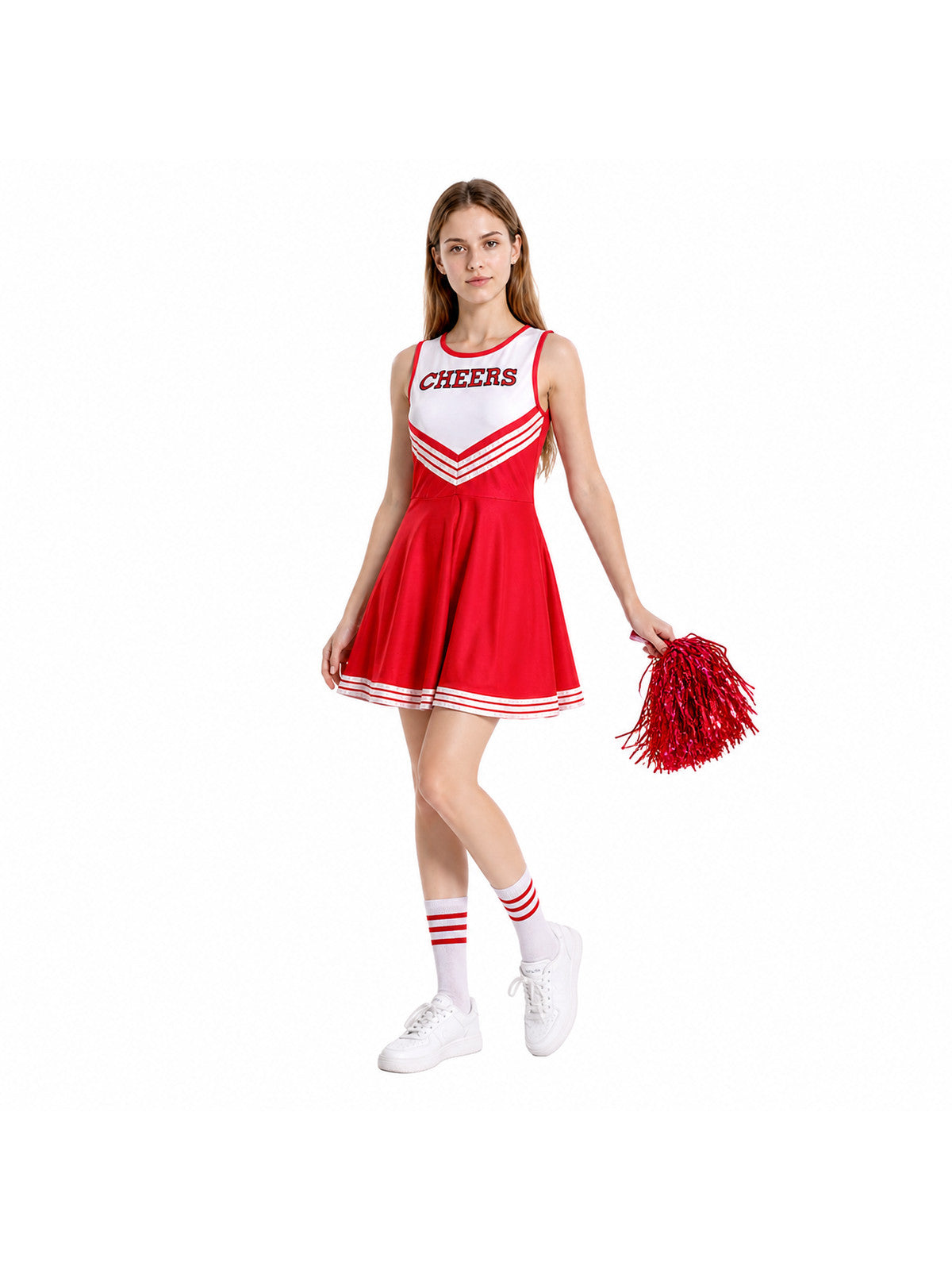 Red Striped Sleeveless Cheerleading Dress