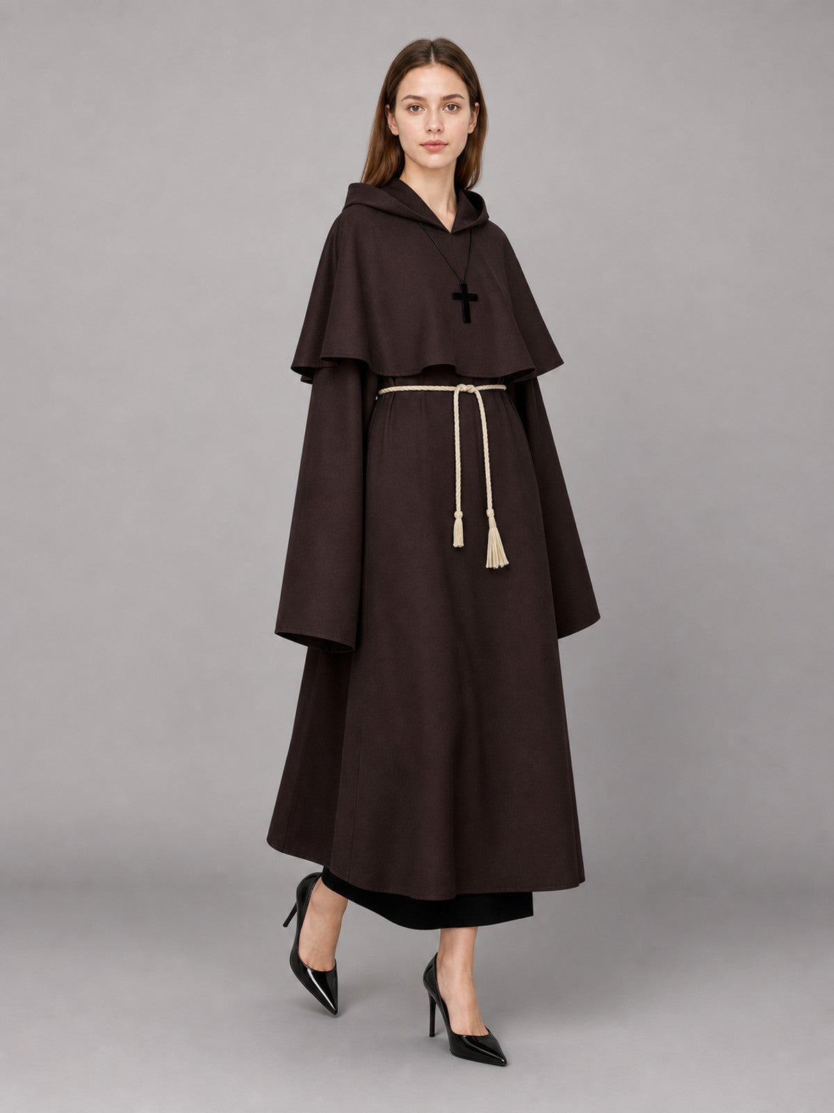 Dark Brown Hooded Carnival Cloak