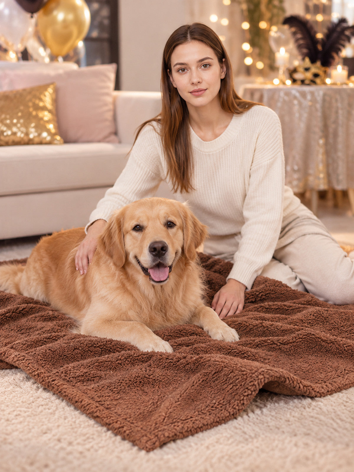 Brown Reversible Pet Blanket lifestyle view
