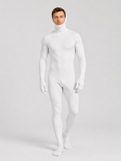 White Form-Fitting Jumpsuit with Hood and Open Face product detail