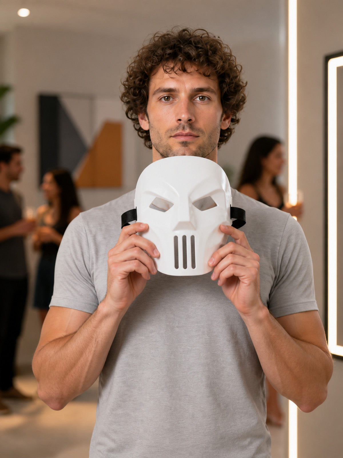 White Cosplay Mask with Ventilation for Halloween lifestyle view