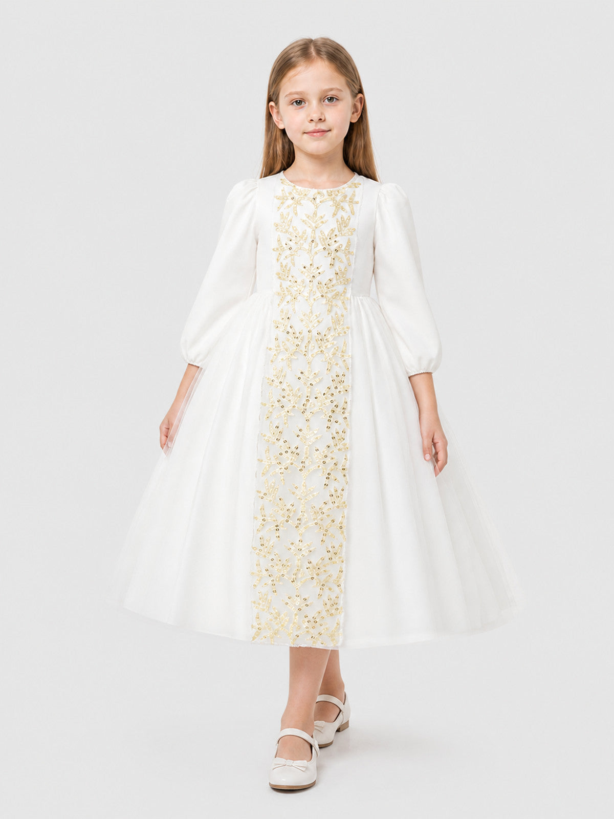 White Girls' Princess Dress with a Full Skirt and Sequins Costume Dresses detail