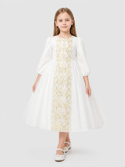 White Girls' Princess Dress with a Full Skirt and Sequins Costume Dresses detail