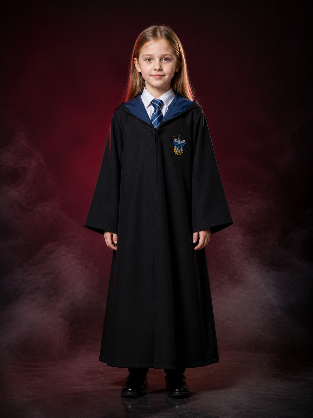 Ravenclaw Hooded Wizard Robe Costume with Stripe Tie, College Halloween Outfit main product view