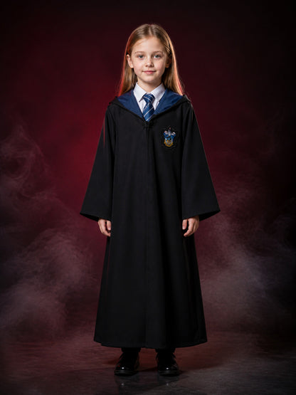 Ravenclaw Hooded Wizard Robe Costume with Stripe Tie, College Halloween Outfit main product view